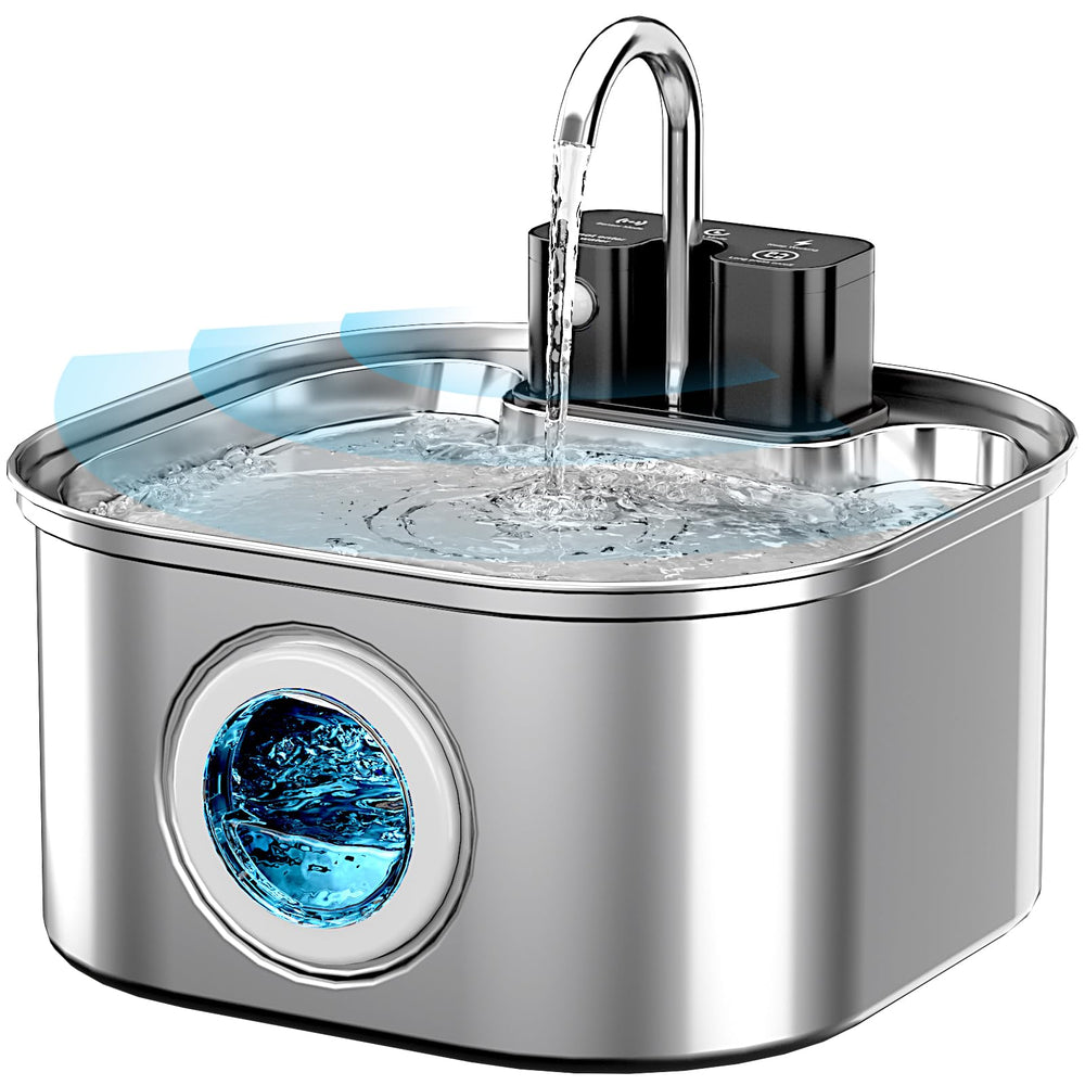 Fontaine Lawfery montrant sa capacite 3,2 L pour plusieurs animaux et hydratation durable.