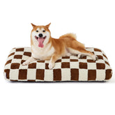 Le SURE lit chien grand et epais, mousse hachee et motif carreaux