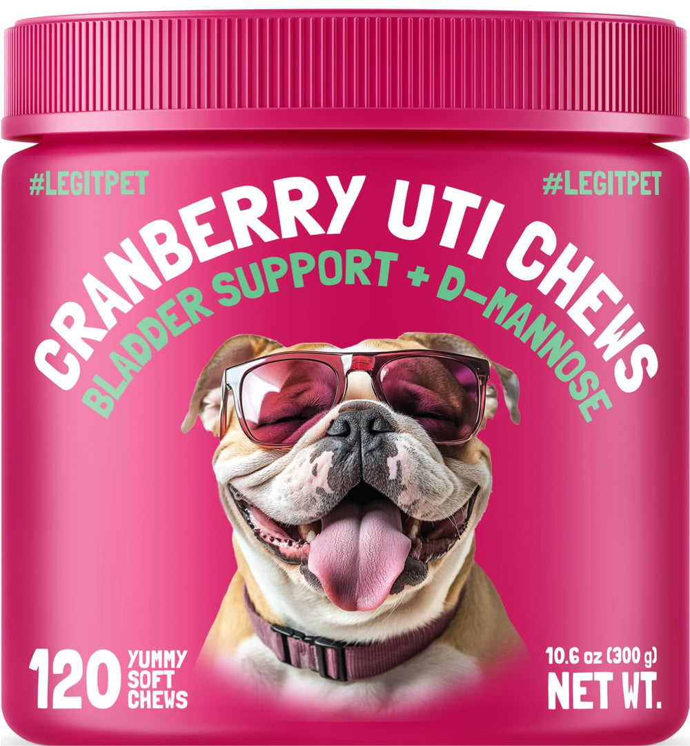 LEGITPET Cranberry UTI Chews emballage du produit, soutien potentiel du tractus urinaire