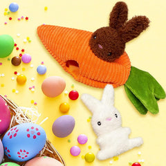 Jouet Lepawit Paques: peluche lapin doux et sifflet rond pour chien.