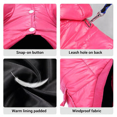 Ouverture pour laisse sur le dos du manteau LESYPET rose.