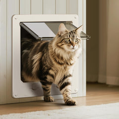Porte LIBBEPET sur plaque mince prête à l'installation et retour du chat.