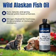 Life Line Pet Nutrition: Gouttes huile poisson Alaska faciles à verser sur la nourriture.