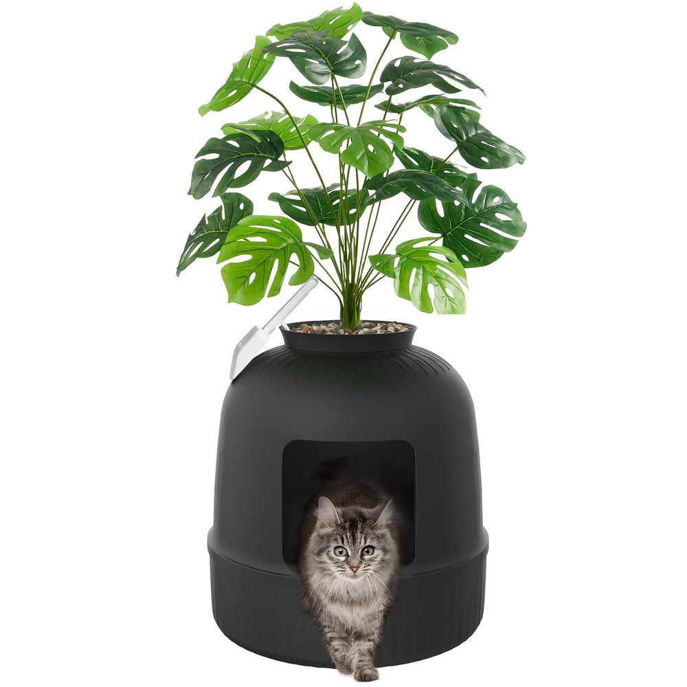 Lifewit litière cachée en pot-fleur, intégration élégante et discrète dans le salon.