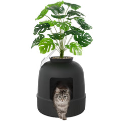 Lifewit litière cachée en pot-fleur, intégration élégante et discrète dans le salon.
