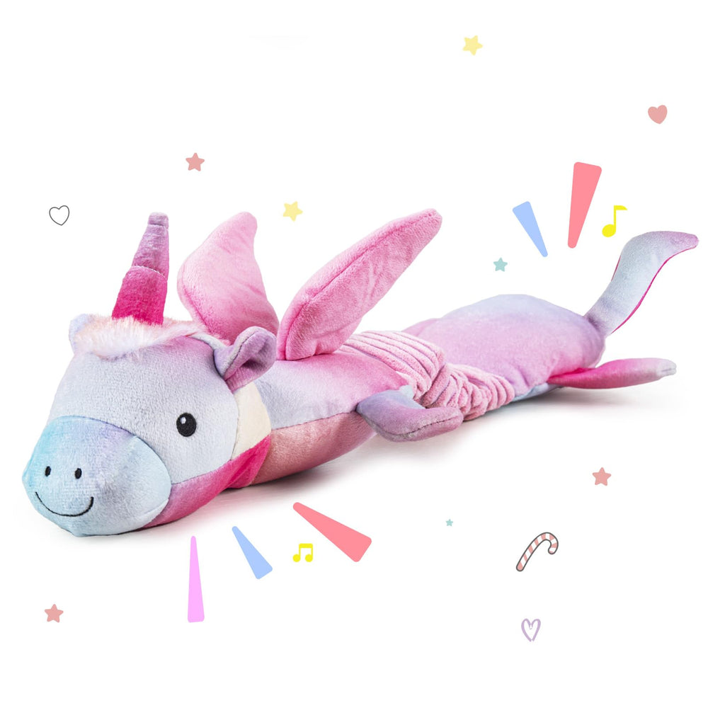 Jouet licorne lilfrd avec siffleurs doubles, stimulation auditive pour chien.