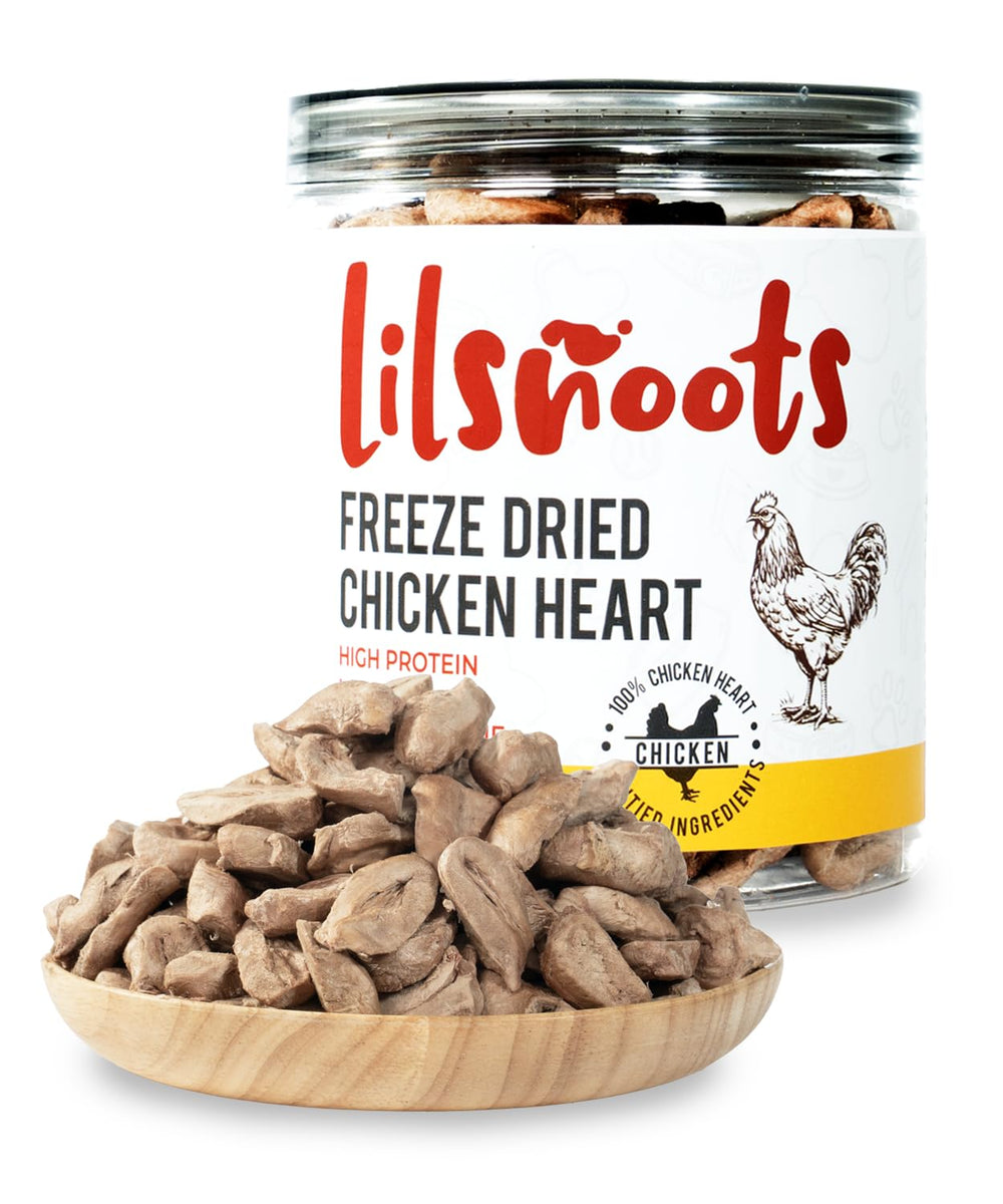 Bocal LILSNOOTS avec coeurs de poulet lyophilisés, friandise naturelle.