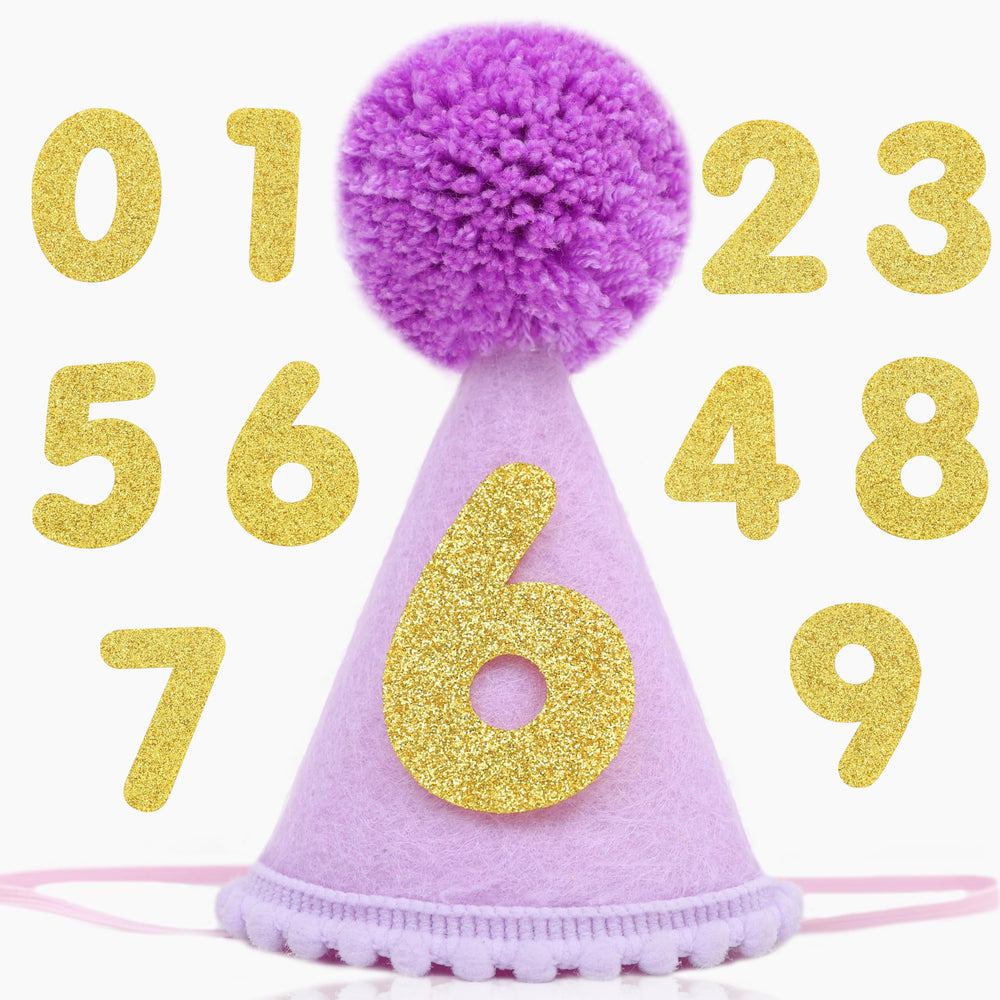 Chapeau Lingana violet avec nombres interchangeables, prêt pour l’anniversaire de votre animal.