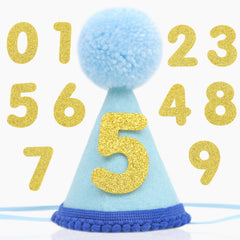 LINGANA chapeau anniversaire animaux bleu – vue face, parfait pour photos festives.