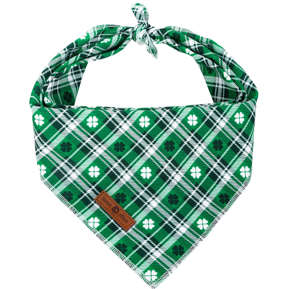 Bandana Saint-Patrick Lionet Paws pour petit chien avec motif trèfle vert, idéal pour fête.