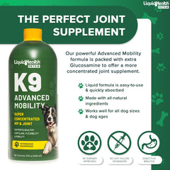 Étiquette LIQUIDHEALTH K9 fabriqué aux États‑Unis et norme qualité.