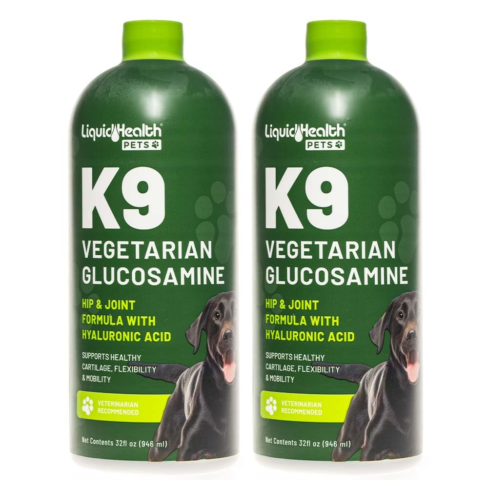 LIQUIDHEALTH Pets K9 Glucosamine en bouteille soutient la mobilité canine.
