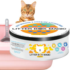 Litter Box Magic: pot odoriseur orange en action, neutralise les odeurs.