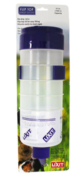 Bouteille Lixit violet à levier avec remplissage supérieur pour petits animaux, sans fuite.
