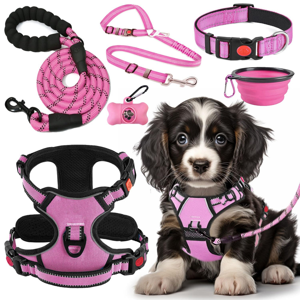Harnais anti-tir Lobeve pour chien rose offrant confort et contrôle lors des promenades.
