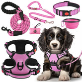 Harnais anti-tir Lobeve pour chien rose offrant confort et contrôle lors des promenades.