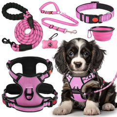 Harnais anti-tir Lobeve pour chien rose offrant confort et contrôle lors des promenades.