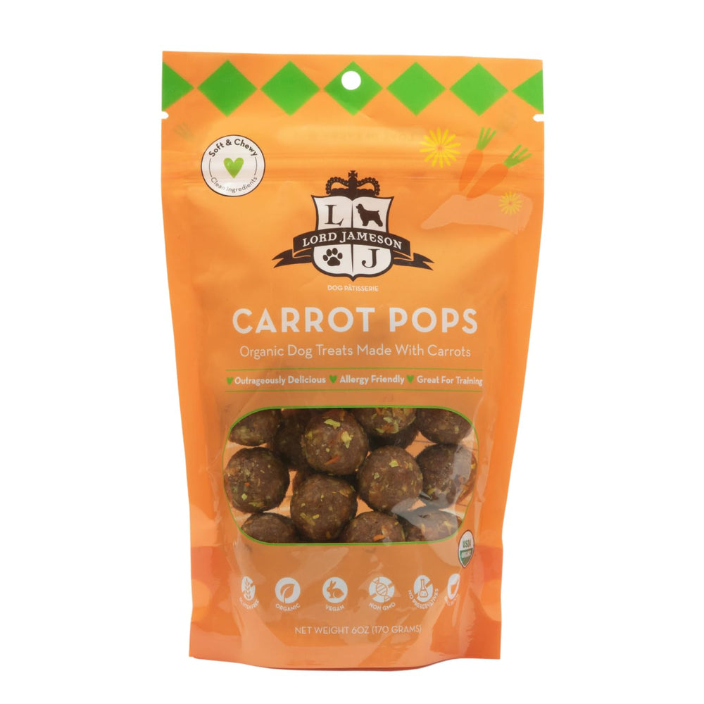 Lord Jameson Carrot Pops — sachet 6oz, friandises bio pour chiens, goût naturel.