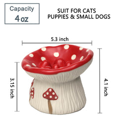 Forme champignon rouge du bol, look ludique pour chats