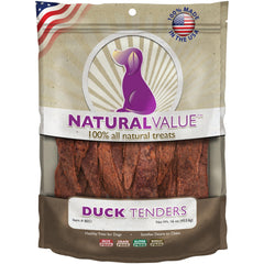 Friandise Loving Pets Natural Value Canard Tenders : texture souple et facile à mâcher pour chiens.