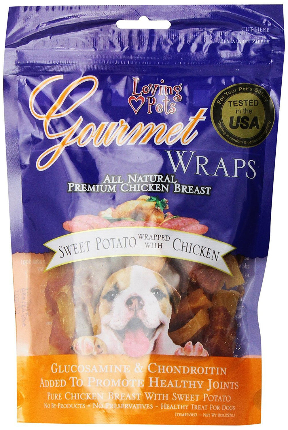 Loving Pets wrap-poulet-patate-douce-8oz: friandise naturelle, appréciée par les chiens.