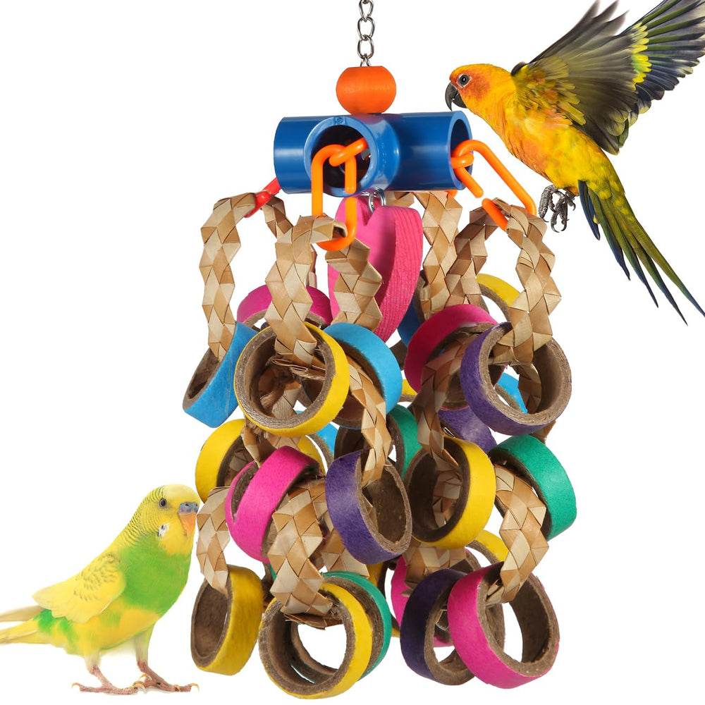 Jouet lovyocoCoCo bagels colorés pour oiseaux, favorise le rongement naturel et le plaisir tactile.