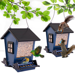 Nourrisseur d'oiseaux LSCQYYCC en métal extérieur bleu, design attractif pour les oiseaux.