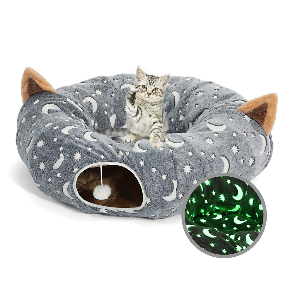 Tunnel LUCKITTY pour chat sous arbre de Noël lumineux, pratique et amusant.