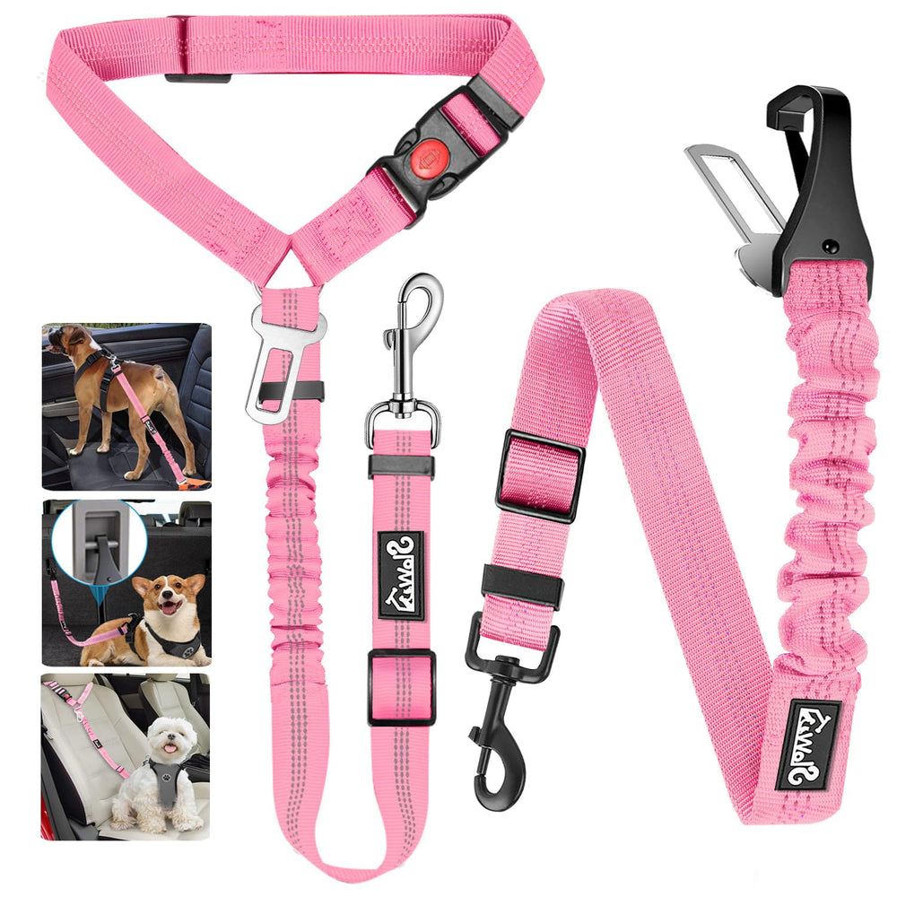 Lukovee ceinture sécurité chien rose 2-pack pour voiture, maintien fiable en déplacement