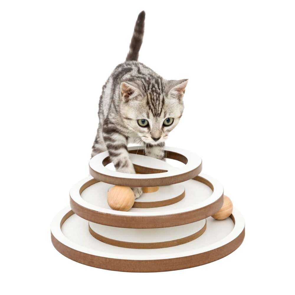 Tour Lulu's world pour chat en bois blanc, design élégant et stimulant l'exploration