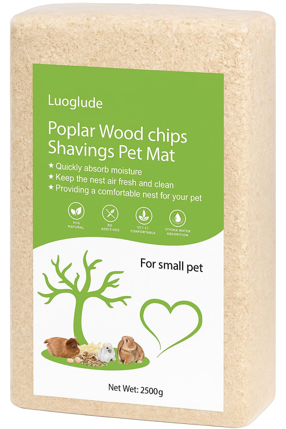 Luoglude Litière bois tremble 88oz : litière naturelle douce pour petits animaux.