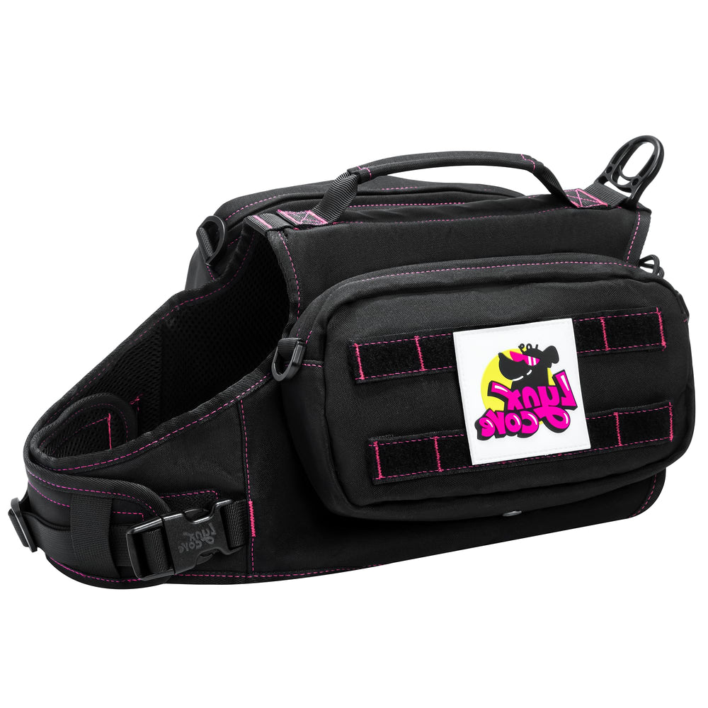 Lynxcore sac dos chien vue avant, confort et équilibration du poids.