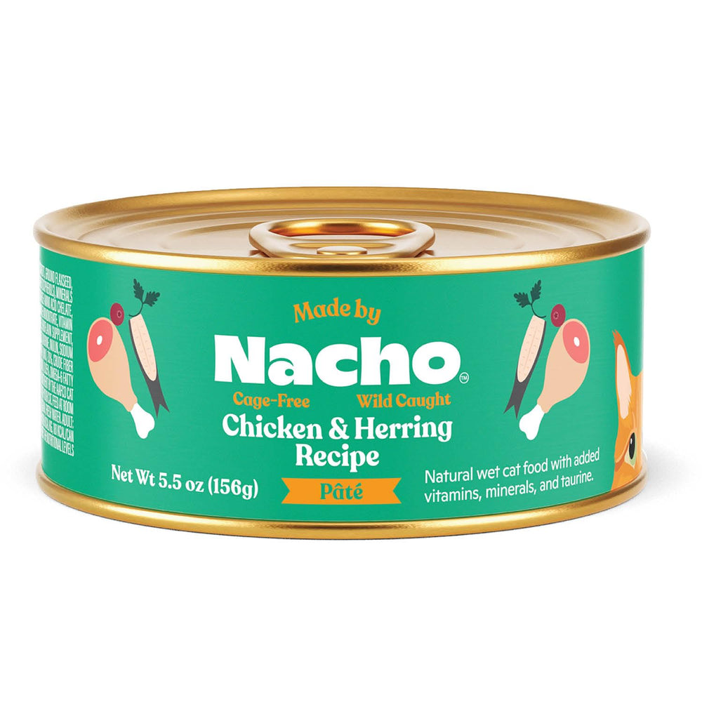 Made by Nacho pâté chat poulet hareng, texture soyeuse; hydratation possible.