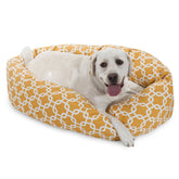 Lit bagel Majestic Pet Sherpa jaune – extérieur résistant et confortable.