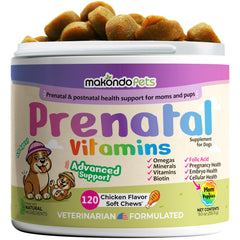 Makondo Pets Vitamines Prénatales pour Chien – boîte 120 bouchées, pratique et complète.