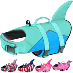 Malier gilet sauvetage chien en forme de requin bleu, visibilité élevée en eau.