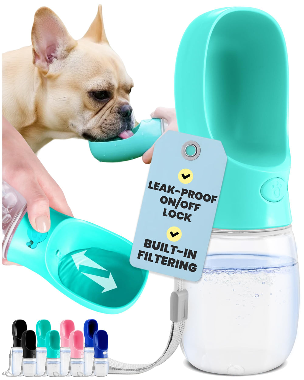 Gourde MalsiPree pour chien 355 ml bleu, hydratation pratique lors des sorties.