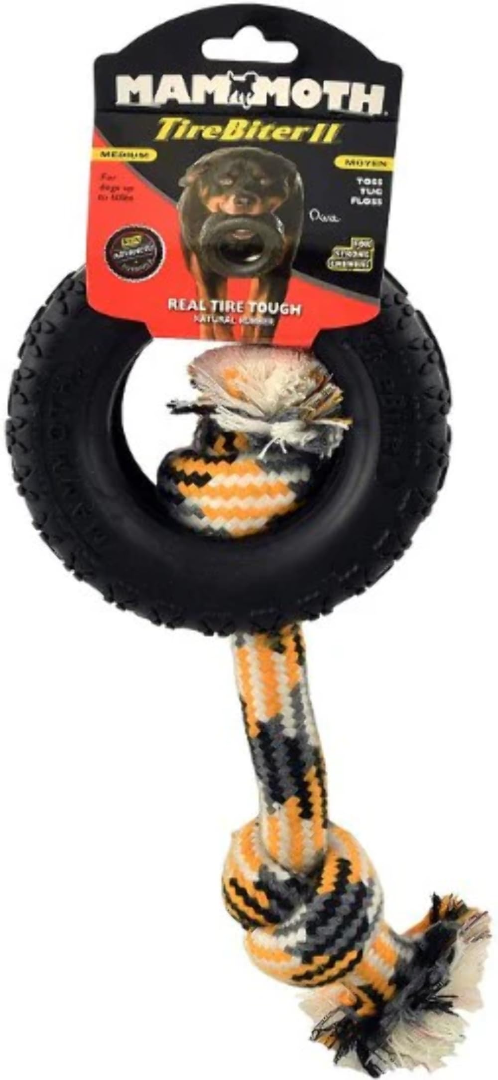 Mammoth TireBiter avec corde coton-poly: jouet robuste pour chiens mordilleurs et jeux prolongés