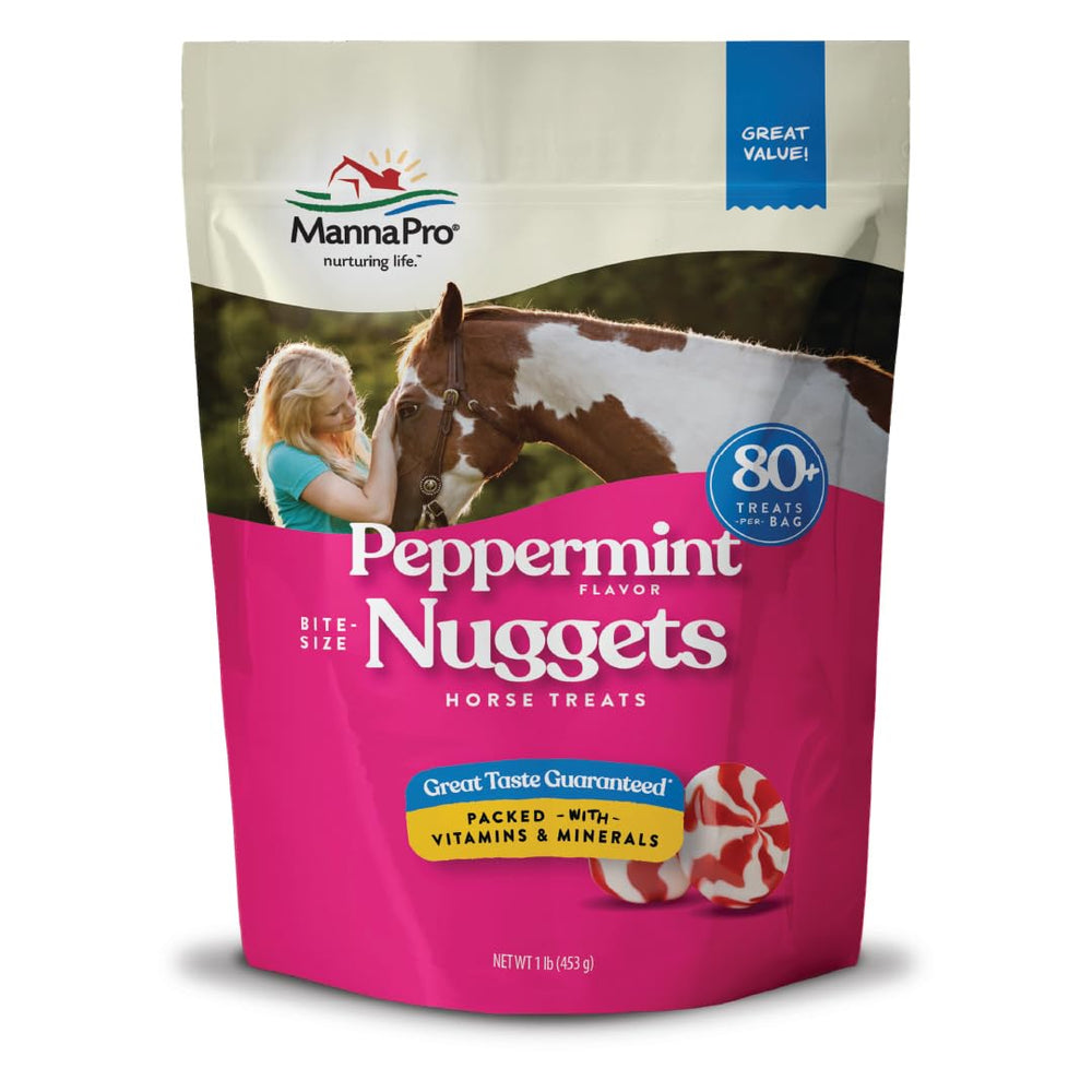 Manna Pro Bite-Size Nuggets dans emballage réutilisable, récompense pratique.