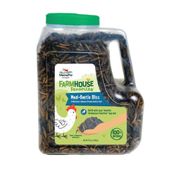 Friandise Beetle Bliss de Manna Pro dans un pot, idéale pour volailles.