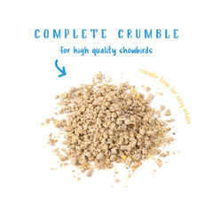 Manna Pro Gamebird Showbird Crumbles dans bol de nourriture prêt à servir.