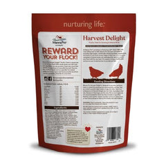 Manna Pro Harvest Delight : ingrédients tels que noix et graines pour soutenir l’activité des volailles.