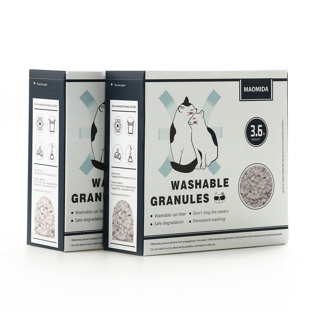 MAOMIDA granules litière lavables vues en emballage pratique pour usage quotidien.