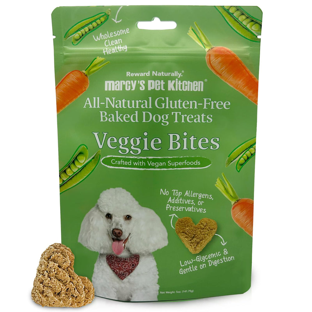 Marcy's Pet Kitchen biscuits coeurs, douceur naturelle pour chiens sensibles.