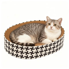 Markarbarka grattoir chat round sur base en carton, espace griffage et repos.