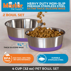 Bol en inox Master Pet Supply antidérapant et durable, idéal pour nourriture et eau.
