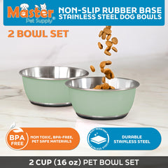 Master Pet Supply ensemble de bols inox 2x16 oz Pistache, nettoyage facile au quotidien.