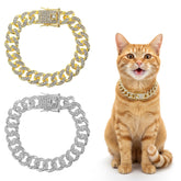 Matwsec collier chat doré à maillons cubains avec cristaux, élégant pour séances photo.