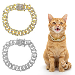 Matwsec collier chat doré à maillons cubains avec cristaux, élégant pour séances photo.