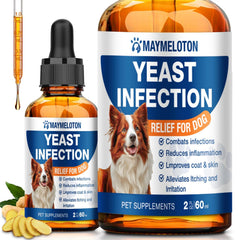 MAYMELOTON : bouteille de gouttes pour chiens, soulage les démangeaisons.